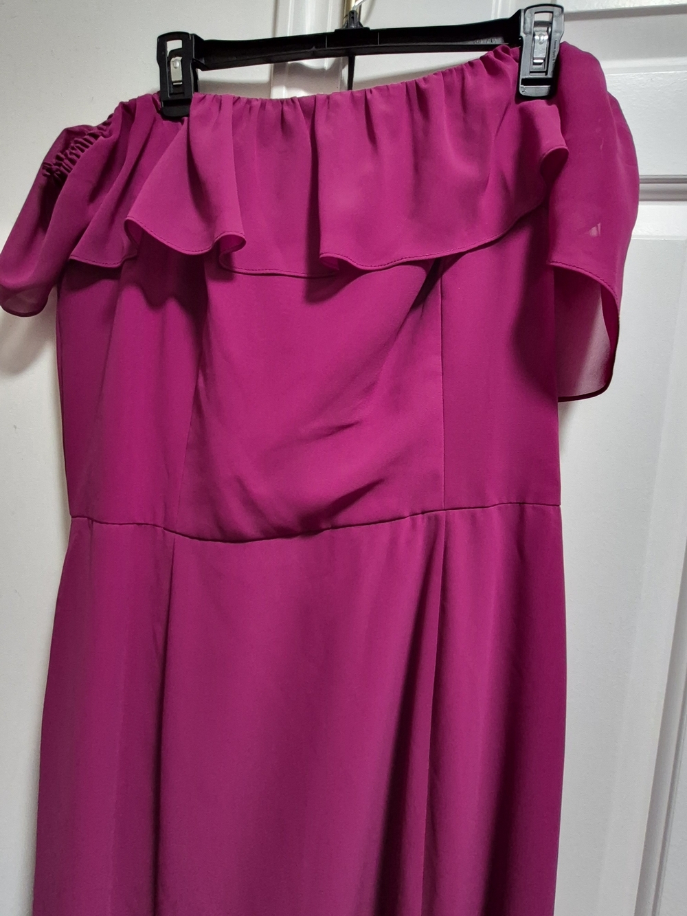 Social Bridesmaids Hot Pink Off-Shoulder Ruffle Maxi Dress